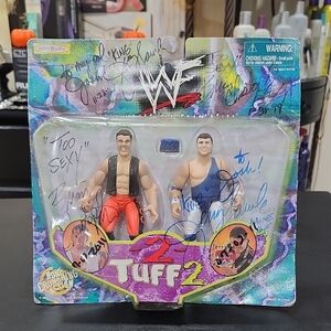 AUTOGRAPHED BRIAN CHRISTOPHER and JERRY 'THE KING' LAWLER ACTION FIGURE SET
